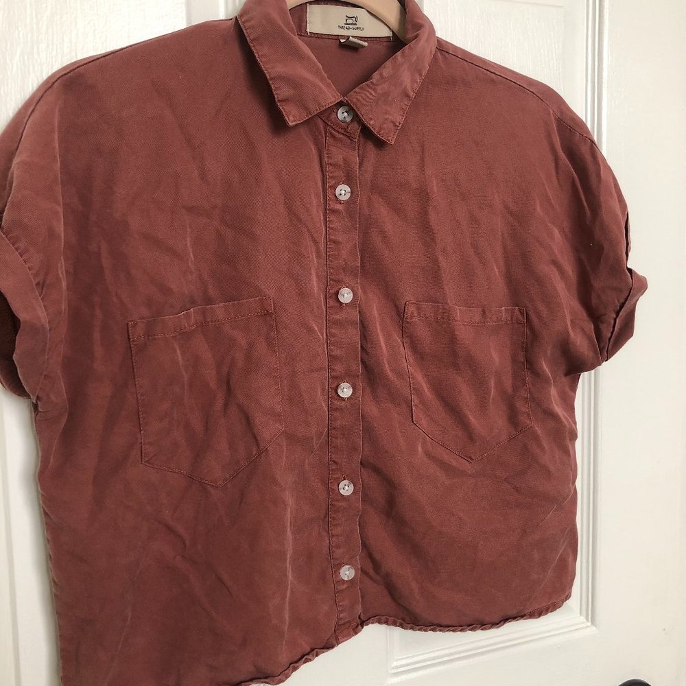 Thread & Supply Short Sleeved Button Down Crop Top